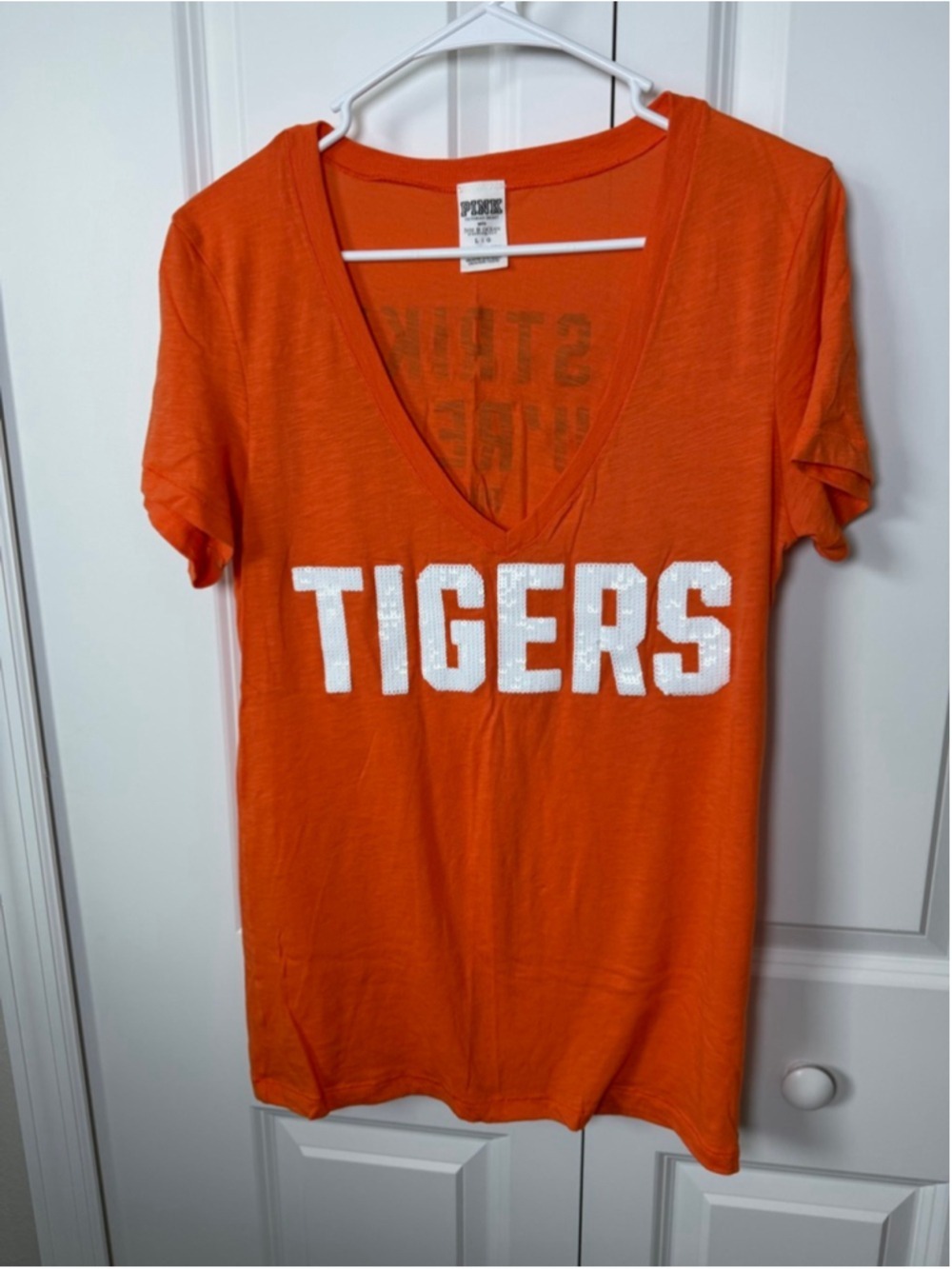 PINK Victoria's Secret Orange TIGERS Short Sleeve Tee L